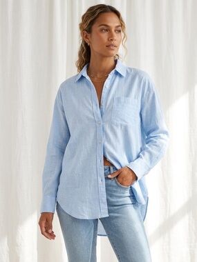 Lola River Blue 100% Cotton Relaxed Button Down Shirt Size [M/L] Coastal